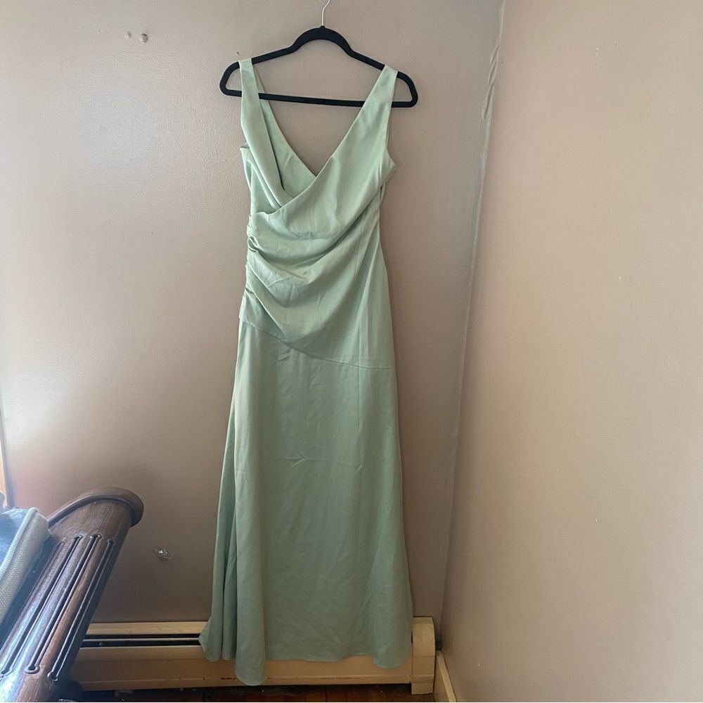 NWT Lovers and Friends Dawn Gown Sage Green draped satin maxi dress Revolve M - Picture 7 of 9